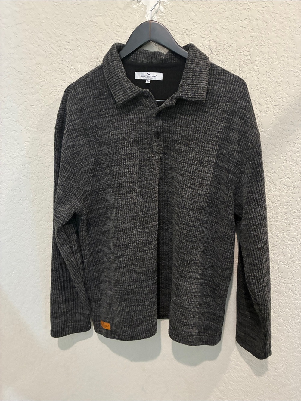 Simply Southern Black & Dark Gray Ribbed Knit Top Size XL